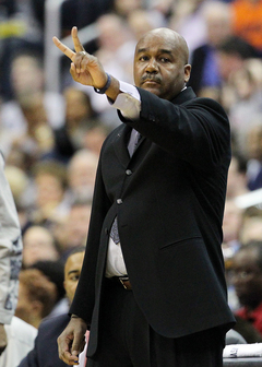 Georgetown head coach John Thompson III points out to his team.