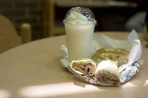 The snack wrap at Bagelicious, which had turkey, bacon, lettuce, tomato and mayonaise on it, was cheap but unimpressive. The bagel, also inexpensive, was poorly toasted with an inappropriate amount of cream cheese.