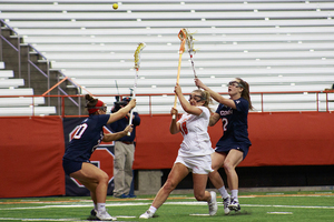 Meaghan Tyrrell, pictured against Connecticut earlier this season, scored three goals in the win.