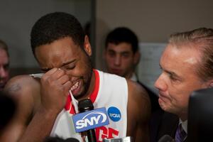 Scoop Jardine cries following Syracuse's season-ending loss to Ohio State on Saturday.