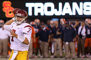 USC Trojans quarterback Matt Barkley #7 passes the ball.  