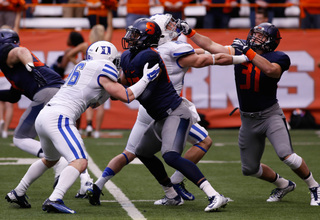 The Syracuse offensive line was better on Saturday, allowing only two sacks, compared to eight against North Carolina State a week before. 