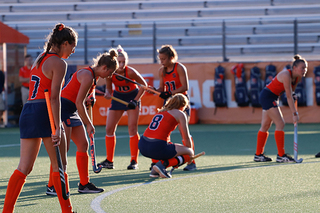 The Orange ready for a penalty corner opportunity.